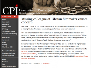 Screenshot of the Statement by CPJ